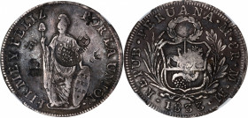 PHILIPPINES. Philippines - Peru. 8 Reales, ND (1832-34). Manila Mint. Ferdinand VII. NGC VF Details--Chopmarked; Countermark: VF Weak.

KM-KM-83; Ba...