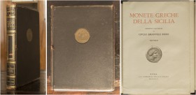Rizzo, G. E. Monete greche della Sicilia. Roma; La Libreria dello Stato, 1946. Two volumes. Folio, pp. fine photographic plate as frontispiece, the ti...