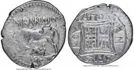ILLYRIA. Apollonia. Ca. 2nd-1st Centuries BC. AR drachm (19mm, 3.32 gm, 2h). NGC VF 3/5 - 4/5. Nicandrus and Andriscus. NIKANΔPOΣ, cow standing left, ...