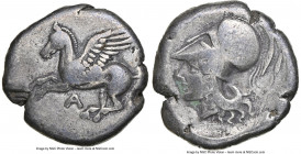 EPIRUS. Ambracia. Ca. 404-336 BC. AR stater (19mm, 8.32 gm, 7h). NGC Choice Fine 5/5 - 3/5. Pegasus flying left, A below / Head of Athena left, wearin...