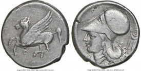 ACARNANIA. Thyrrheium. Ca. 4th-3rd centuries BC. AR stater (20mm, 8.57 gm, 1h). NGC VF 5/5 - 4/5. Pegasus flying left, Θ below / Head of Athenian left...
