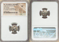 EUBOEA. Histiaea. Ca. 3rd-2nd centuries BC. AR tetrobol (14mm, 7h). NGC VF. Head of nymph right, wearing vine-leaf crown, earring and necklace / IΣTI-...