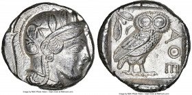 ATTICA. Athens. Ca. 440-404 BC. AR tetradrachm (23mm, 17.16 gm, 10h). NGC Choice AU 5/5 - 4/5. Mid-mass coinage issue. Head of Athena right, wearing e...