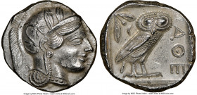 ATTICA. Athens. Ca. 440-404 BC. AR tetradrachm (24mm, 17.13 gm, 10h). NGC Choice AU 5/5 - 4/5. Mid-mass coinage issue. Head of Athena right, wearing e...
