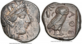 ATTICA. Athens. Ca. 440-404 BC. AR tetradrachm (25mm, 17.18 gm, 8h). NGC Choice AU 5/5 - 3/5. Mid-mass coinage issue. Head of Athena right, wearing ea...