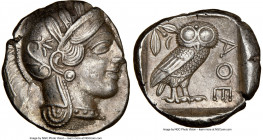 ATTICA. Athens. Ca. 440-404 BC. AR tetradrachm (25mm, 17.15 gm, 9h). NGC AU 5/5 - 4/5. Mid-mass coinage issue. Head of Athena right, wearing earring, ...