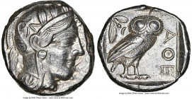ATTICA. Athens. Ca. 440-404 BC. AR tetradrachm (23mm, 17.16 gm, 10h). NGC AU 5/5 - 4/5. Mid-mass coinage issue. Head of Athena right, wearing earring,...