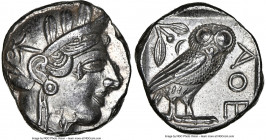 ATTICA. Athens. Ca. 440-404 BC. AR tetradrachm (23mm, 17.17 gm, 7h). NGC AU 5/5 - 3/5. Mid-mass coinage issue. Head of Athena right, wearing earring, ...