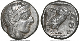 ATTICA. Athens. Ca. 440-404 BC. AR tetradrachm (23mm, 17.13 gm, 7h). NGC Choice XF 5/5 - 4/5. Mid-mass coinage issue. Head of Athena right, wearing ea...