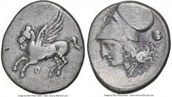 CORINTHIA. Corinth. Ca. 4th Century BC. AR stater (23mm, 8.48 gm, 4h). NGC Choice VF 4/5 - 4/5. Pegasus flying left, Ϙ below / Head of Athenian left i...