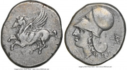 CORINTHIA. Corinth. Ca. 4th century BC. AR stater (21mm, 8.56 gm, 5h). NGC Choice VF 4/5 - 3/5. Ca. 375-345 BC. Pegasus flying left, Ϙ below / Head of...