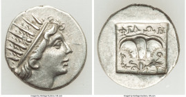 CARIAN ISLANDS. Rhodes. Ca. 88-84 BC. AR drachm (15mm, 2.34 gm, 12h). Choice XF. Plinthophoric standard, Philon, magistrate. Radiate head of Helios ri...
