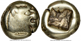 LYDIAN KINGDOM. Alyattes or Croesus (ca. 610-546 BC). EL 1/12 stater or hemihecte (7mm). NGC Fine, countermarks Sardes mint. Head of roaring lion righ...