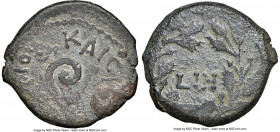 JUDAEA. Roman Procurators. Pontius Pilate (AD 26-36). AE prutah (15mm, 1h). NGC Choice Fine. Dated Regnal Year 18 of Tiberius (AD 31/2). TIBEPIOY KAIC...