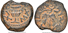 JUDAEA. The Jewish War (AD 66-70). AE prutah (16mm, 2.56 gm, 5h). NGC XF 3/5 - 4/5, repatinated. Jerusalem, Year 2 (AD 67/8). Year Two (Paleo-Hebrew),...