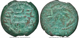 JUDAEA. The Jewish War (AD 66-70). AE prutah (16mm, 5h). NGC (ungraded) Fine. Jerusalem, Year 2 (AD 67/8). Year Two (Paleo-Hebrew), amphora with broad...