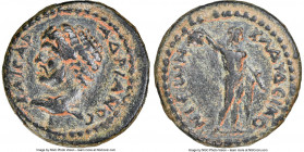 LYCAONIA. Iconium. Hadrian (AD 117-138). AE (16mm, 2.82 gm, 6h). NGC VF 5/5 - 2/5, smoothing. ΑΔΡΙΑΝΟϹ-ΚΑΙϹΑΡ; bare head of Hadrian left, with lion sk...