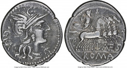 L. Antestius Gragulus (136 BC). AR denarius (20mm, 3.88 gm, 11h). NGC VF 5/5 - 4/5. Rome. GRAG, head of Roma right, wearing pendant earring, necklace ...