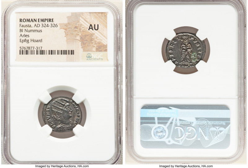 Fausta (AD 324-326). AE3 or BI nummus (20mm, 6h). NGC AU. Arles, 4th officina, A...