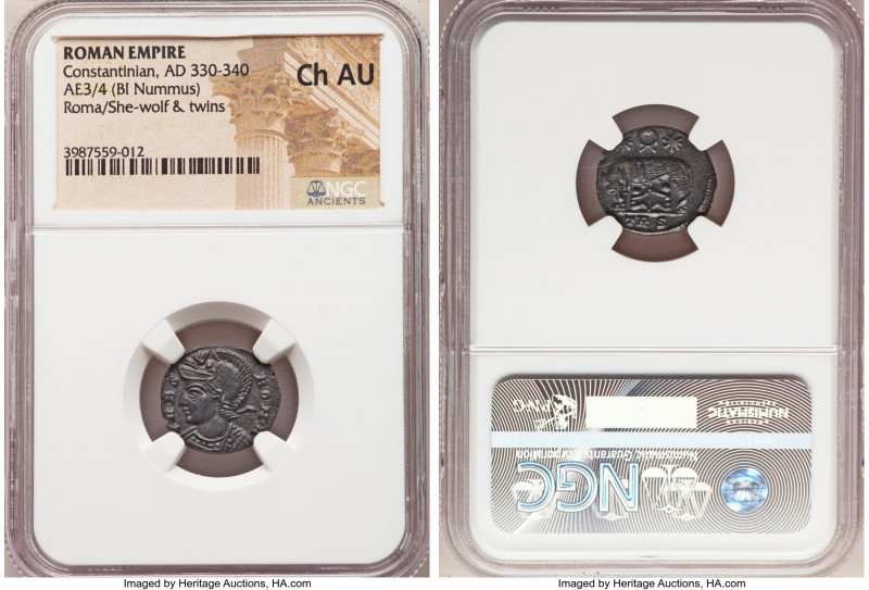 Constantinople Commemorative (ca. AD 330-340). AE3 or BI nummus (16mm, 6h). NGC ...