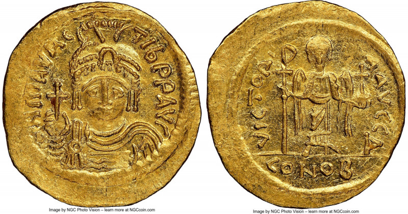 Maurice Tiberius (AD 582-602). AV solidus (21mm, 4.48 gm, 6h). NGC MS 5/5 - 4/5,...