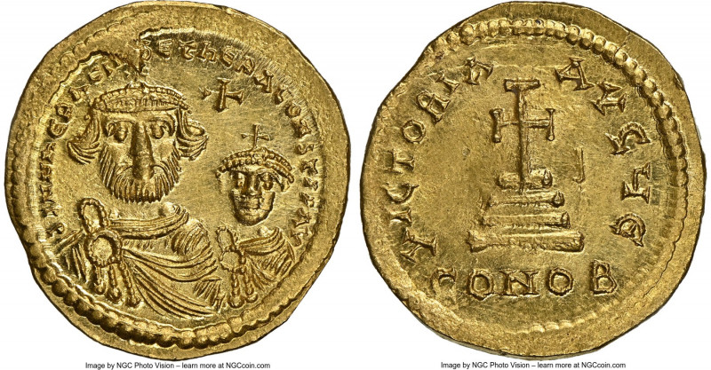 Heraclius (AD 610-641), with Heraclius Constantine. AV solidus (21mm, 4.43 gm, 5...