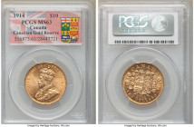 George V gold 10 Dollars 1914 MS63 PCGS, Ottawa mint, KM27. Canadian Gold Reserve tag on holder. AGW 0.4837 oz.

HID09801242017

© 2020 Heritage A...