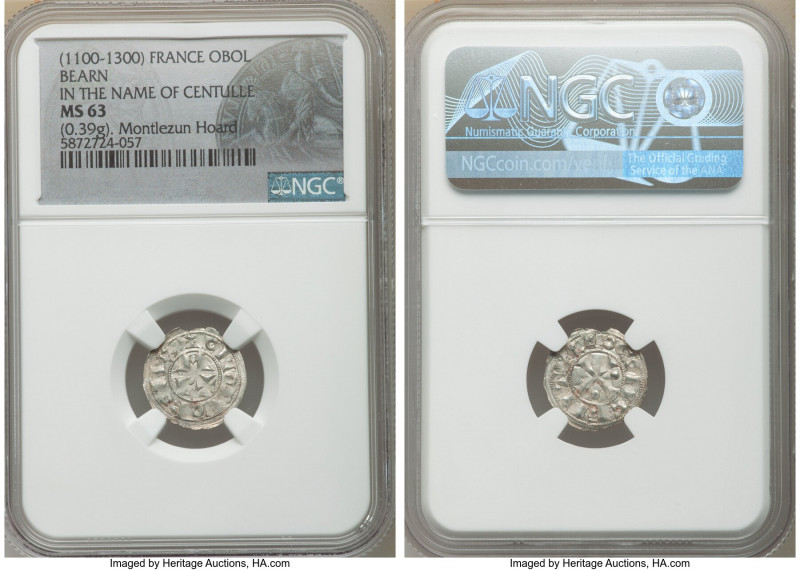 Bearn. Anonymous Obol ND (1100-1300) MS63 NGC, Bearn mint, PdA-3233. 0.39gm. In ...