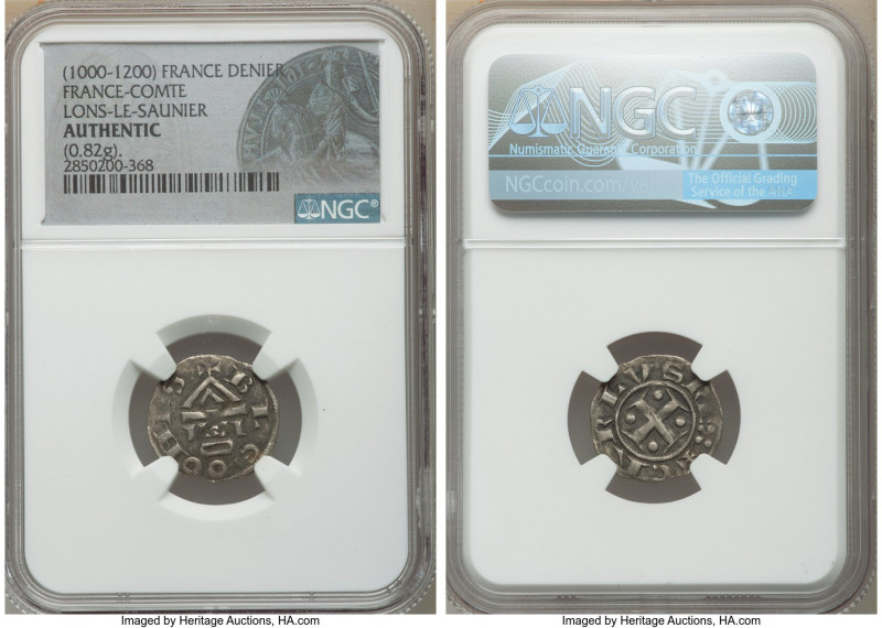 Lons-Le-Saunier Denier ND (1000-1200) Authentic NGC, Rob-1726. 0.82gm. +BLEDONIS...