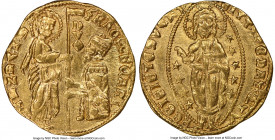 Venice. Francesco Foscari gold Ducat ND (1423-1457) AU58 NGC, Fr-1232. 3.55gm. FRAC FOSCARI DVX | • SM • VЄNЄTI, St. Mark standing right presenting ba...