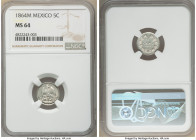 Maximilian 5 Centavos 1864-M MS64 NGC, Mexico City mint, KM385.1. Choice uncirculated with reflective fields, fully struck devices and light gray tone...