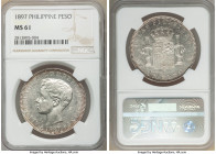Spanish Colony. Alfonso XIII Peso 1897 SG-V MS61 NGC, Manila mint, KM154. Semi-Prooflike lustrous fields and lightly toned peripheries. 

HID0980124...