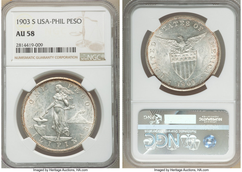 USA Administration Peso 1903-S AU58 NGC, San Francisco mint, KM168. Conservative...