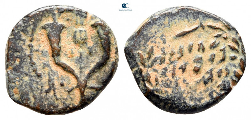 Judaea. Jerusalem. John Hyrcanus I 135-104 BC. 
Prutah Æ

12 mm, 1,24 g


...