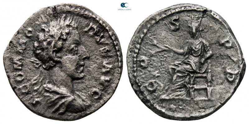 Commodus AD 180-192. Rome
Denarius AR

16 mm, 2,53 g



nearly very fine