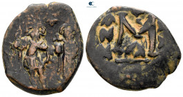 Heraclius, with Heraclius Constantine and Heraclonas AD 610-641. Constantinople. Follis or 40 Nummi Æ