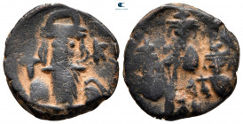 Constans II, with Constantine IV, Heraclius, and Tiberius AD 641-668. Constantinople. Follis or 40 Nummi Æ