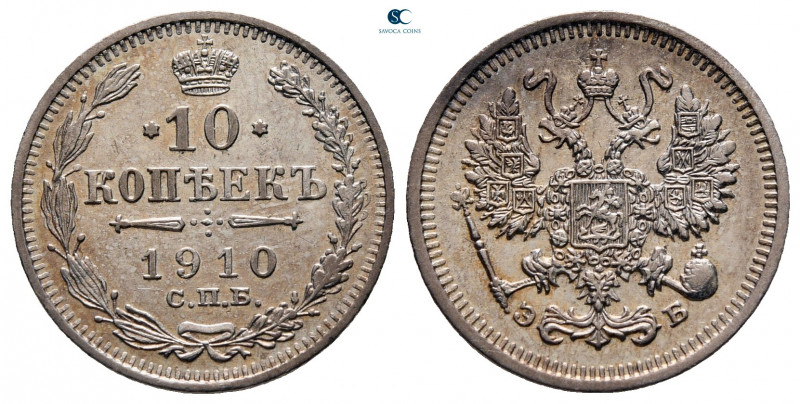 Russia. St. Petersburg. Nicholas II AD 1894-1917.
10 Kopeks

16 mm, 1,76 g
...