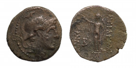SELEUKID KINGS OF SYRIA. Alexander I Balas, 152-145 BC. Ae (bronze, 5.25 g, 18 mm). Antioch on the Orontes mint. Helmeted head right. Rev. Nike standi...