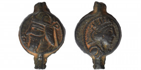 KINGS OF PARTHIA. Vologases IV, circa 147-191. Dichalkon (bronze, 4.21 g, 20 mm), Seleukeia on the Tigris, SE 475 = 163/4. Diademed bust of Vologases ...
