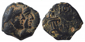 NABATAEA. Rabbel II, with Gamilat. AD 70-106. Ae (bronze, 3.25 g, 16 mm). Petra. Jugate, laureate busts of Rabbel and Gamilat, draped, right. Rev. Cro...