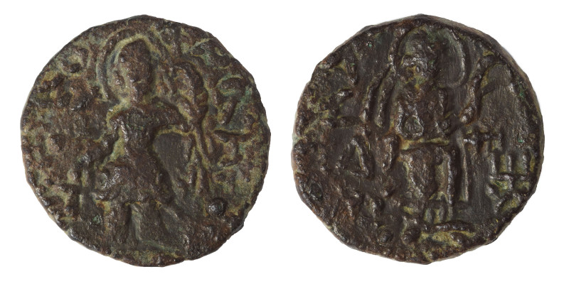INDIA, Kushan Empire. Kanishka I, circa 127-152. Drachm (bronze, 5.00 g, 17 mm)....