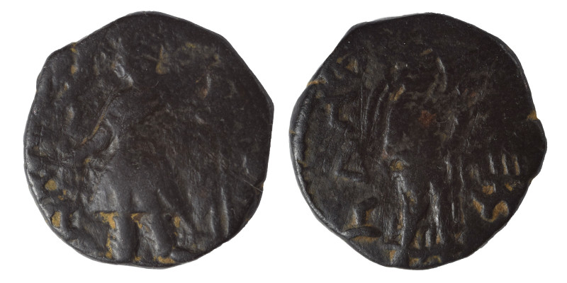 INDIA, Kushan Empire. Kanishka I, circa 127-152. Drachm (bronze, 3.88 g, 17 mm)....