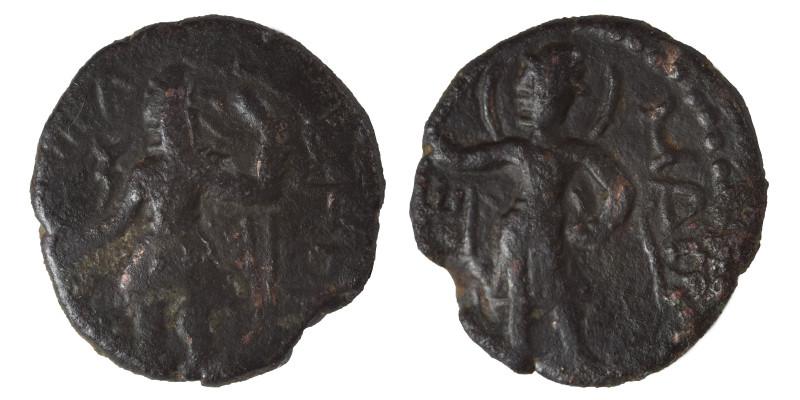 INDIA, Kushan Empire. Kanishka I, circa 127-152. Drachm (bronze, 4.76 g, 19 mm)....