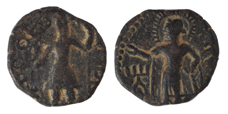 INDIA, Kushan Empire. Kanishka I, circa 127-152. Drachm (bronze, 3.70 g, 17 mm)....