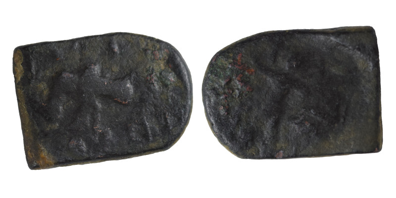 INDIA. Uncertain, (bronze, 2.09 g, 14x10 mm). Human figure, illegible legend. Re...