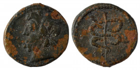 SYRIA, Seleukis and Pieria. Antioch. Pseudo-autonomous, 2nd century. Ae Tessera (bronze, 3.26 g, 16 mm) Head of Asklepios left. Rev. Serpent-entwined ...