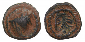 SYRIA, Phoenicia. Berytus. Pseudo-autonomous issue. Ae (bronze, 0.61 g, 10 mm). Veiled head of Tyche right. Rev. BЄ within wreath. RPC 3862. Nearly ve...