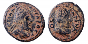 MESOPOTAMIA. Edessa. Kings of Osrhoene, Abgar VIII with Ma'nu, circa 177-212. Ae (bronze, 1.90 g, 15 mm). Diademed and draped bust of Abgar right, wea...