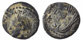 MESOPOTAMIA. Edessa. Elagabalus, 218-222. Ae (bronze, 2.56 g, 15 mm). AYTO KAIC M AYP Laureate head of Elagabalus to left. Rev. KOΛω MAΡ ЄΔЄCCA (or si...